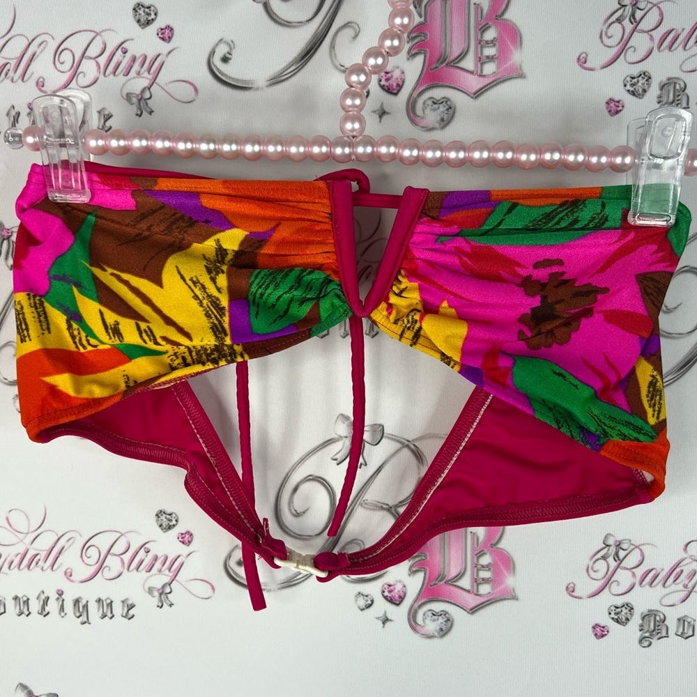 Bikini top vintage floral flowers strapless or halter V detail